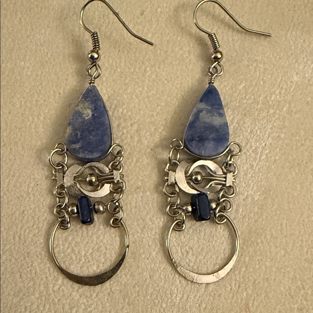 Elegant Blue soda, light gemstone, and alpaca Silver Dangle Earrings handmade
